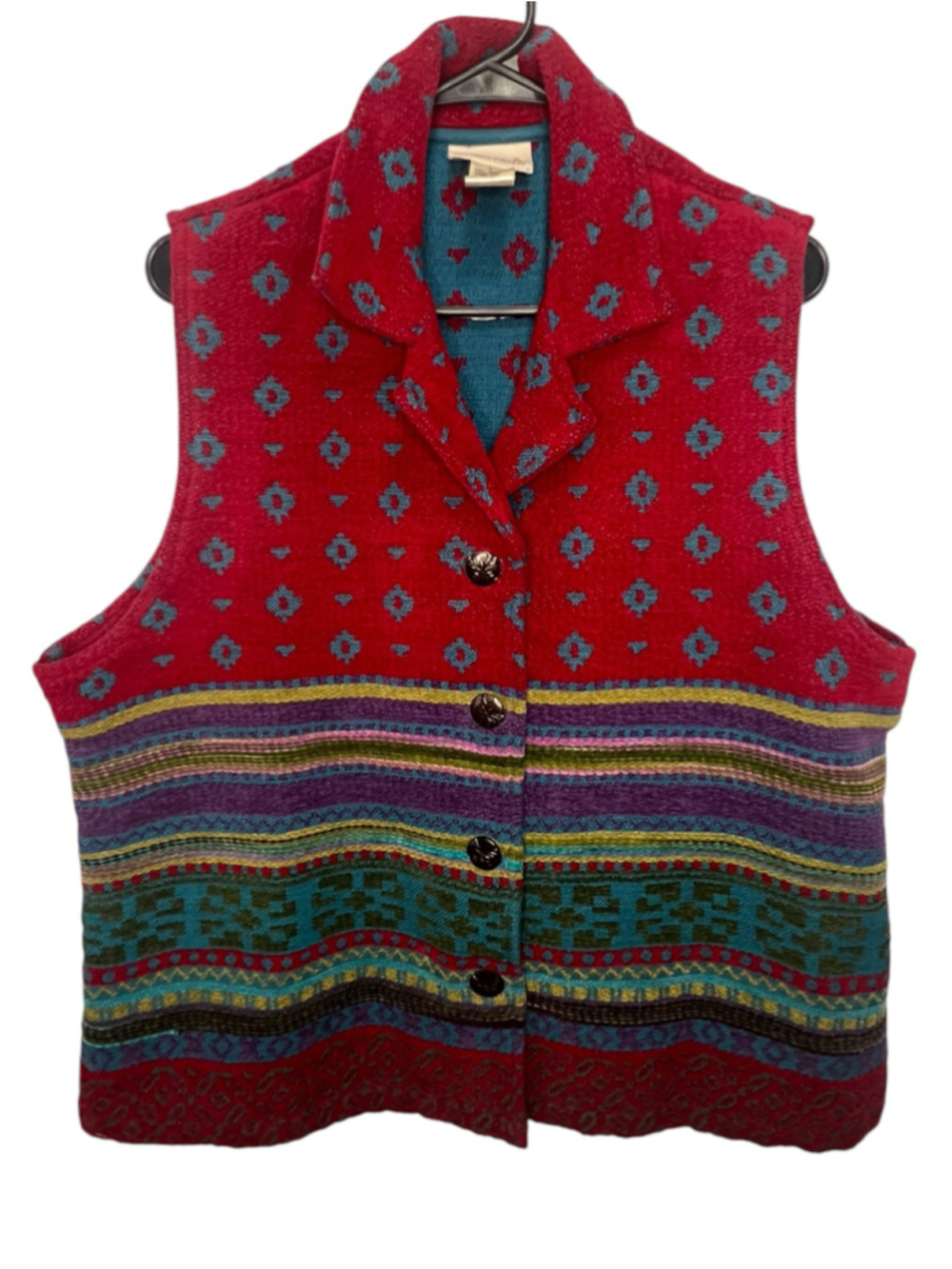 Cedar Canyon Cotton Linen Southwestern Patterned Button Front Knit Vest